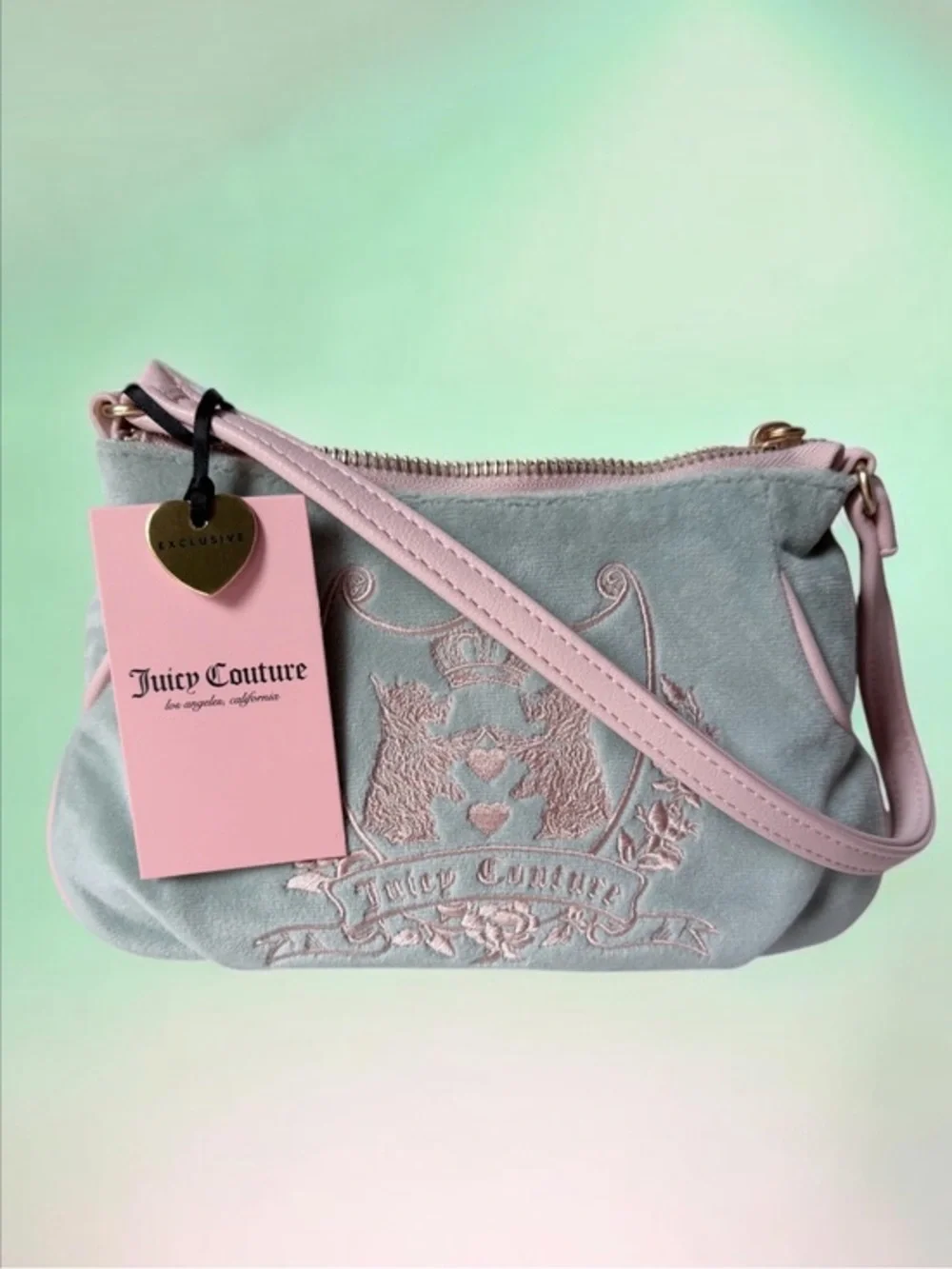 Juicy Couture Mint and Pink Embroidered Crest mini Bag Scottie dod